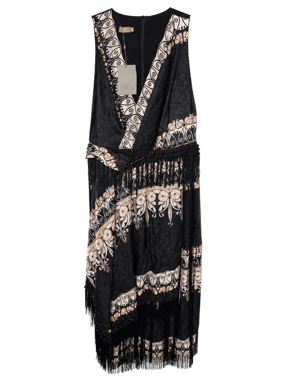 Beatriz Camacho Silk Fringe Maxi Dress 12 NWT Art Nouveau Whimsigoth Asymmetric